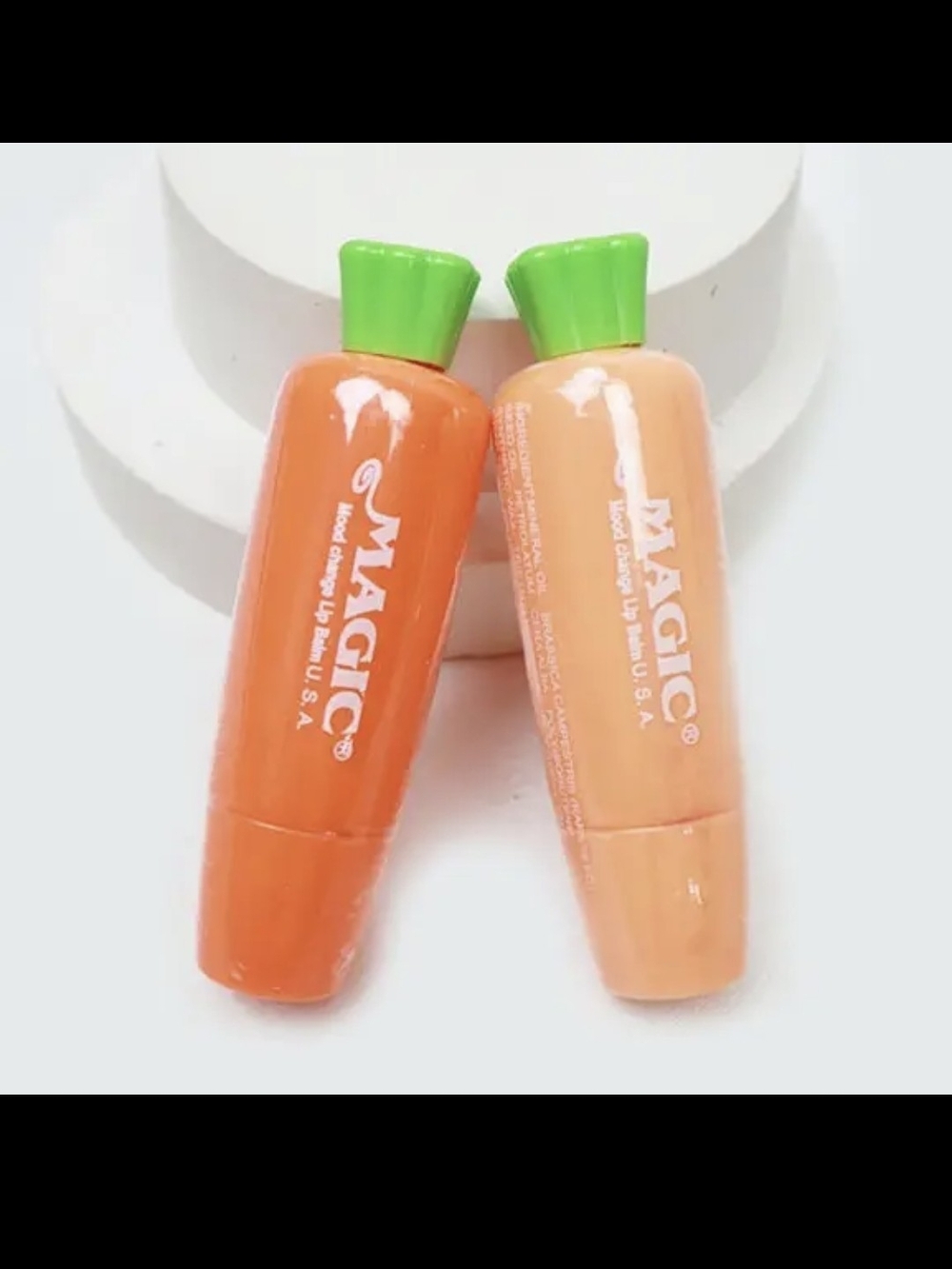 MAGIC Carrot Mood-Change Lip Balm Duo in Bright Orange and Soft Peach